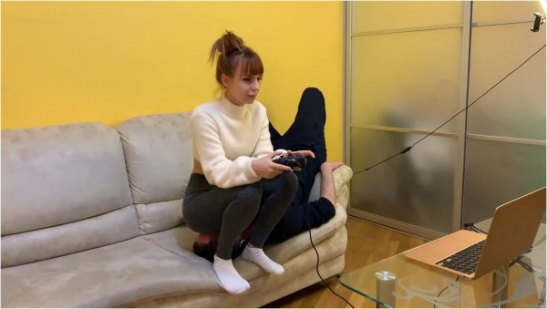 Petite Princess FemDom - Mistress Kira - Gamer Kira in Leggings Uses Her Chair Slave While Playing - Human Furniture
