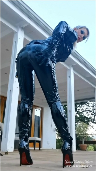 Young Goddess Kim - All Black Pvc Except For My Red Soles - Lick Them On Your Screen