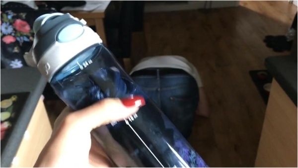 Goddess Serena - A refreshing tonic for house slave. My sweaty gym socks and panties infused in his water bottle