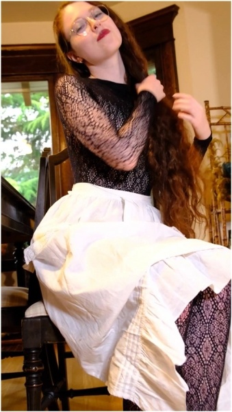 Madame Beatrix - Edwardian Maid in Nylon Bodysuit Fingers Herself For You