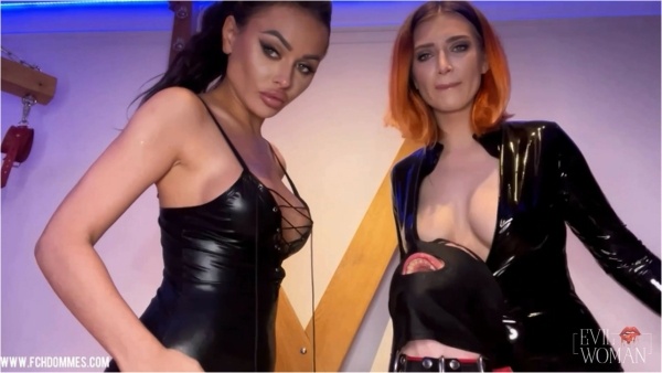 Evil Woman and Dark Fairy - Face slapping game on slave by 2 Dommes