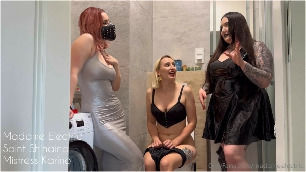Mistress Karino, Saint Shinaina and Madame Electric  - Toilet humiliation for our pervert slave POV