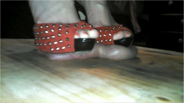 Jewel Stone - Red and Black Sandals on His Nuts