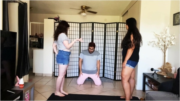 Beastcage Ballbusting - Two girls punish a lonely guy 2