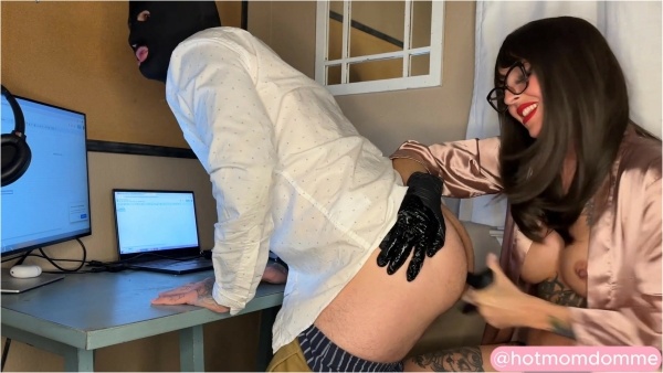 Femdom Sex - Surprise Pegging for Husband while Working from Home