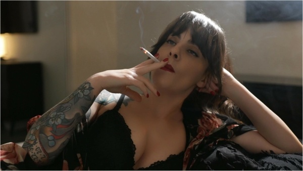 Dani Lynn - Smoking Vss in Black Bra and Cover Up