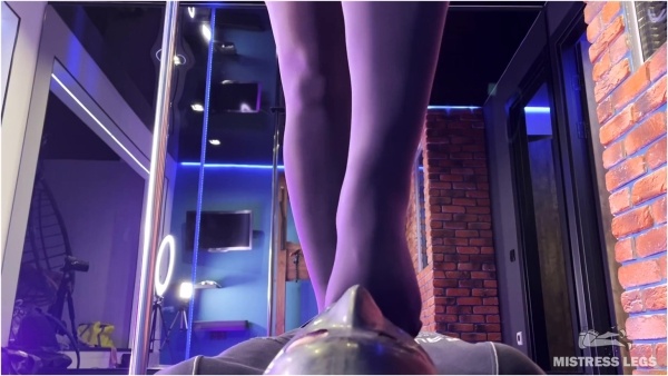 Mistress Legs - Face Standing And Foot Gagging In Opaque Purple Pantyhose