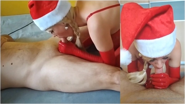 HisGloveLady - Double Orgasm Blowjob In Long Red Latex Gloves