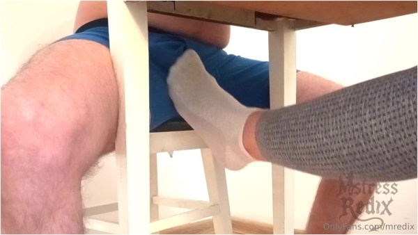 Mistress Redix - Sockjob and Ruined Orgasm Under Table
