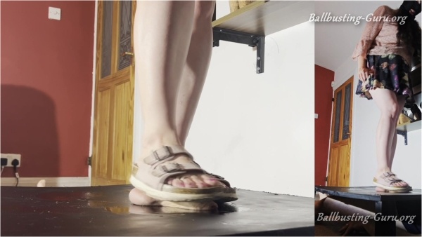 Mistress Dolores Trampling and CBT - 2 Orgasms under Filthy Summer Sandals POV full body version Rubbing my Slaves Cock