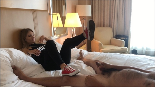 Sneaker Ballbusting Studio - Princess Amber and Her Red Converse Destroying Balls