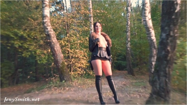 Jeny Smith - In Nylon Pantyhose Without Panties Shocked A Biker In The Forest