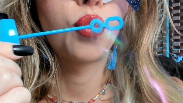 Petite Mercy - Poppy Red Lipstick Blowing Bubbles