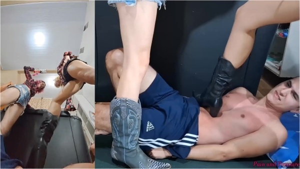 Pain And Pressure - 91 Anya And Beatriz Kicking And Stomping With Pointy Cowboy Boots Double Trampling