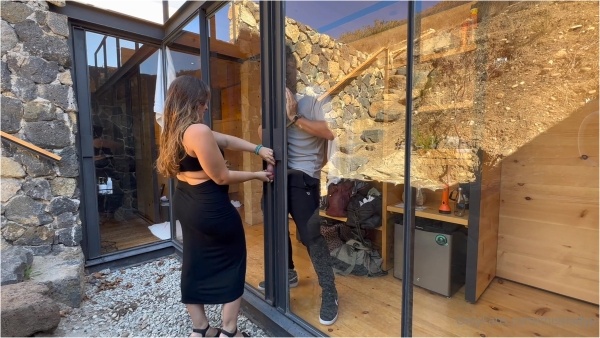 Miss Lady P - A sliding glass door. for punishing pathetic useless little boys balls