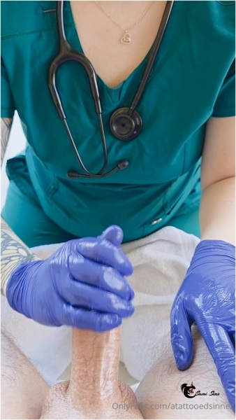 Atattooedsinner - Sexy Nurse Milks Cock With Latex Gloves