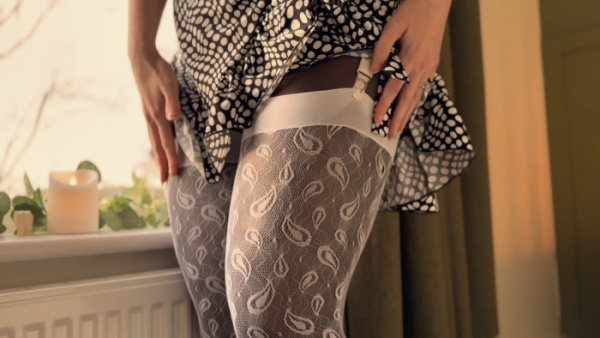 Lady Langford Nylons - Layering Up Black CROTCHLESS Bodystocking and White Stockings 2160p