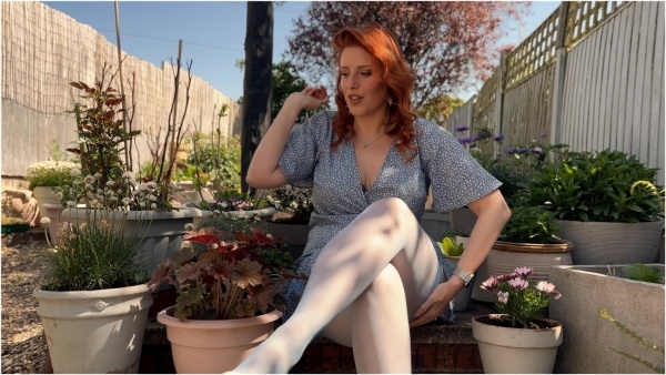 Lady Langford Nylons - Garden Upskirt Fun - Stockings and Upskirt Tease
